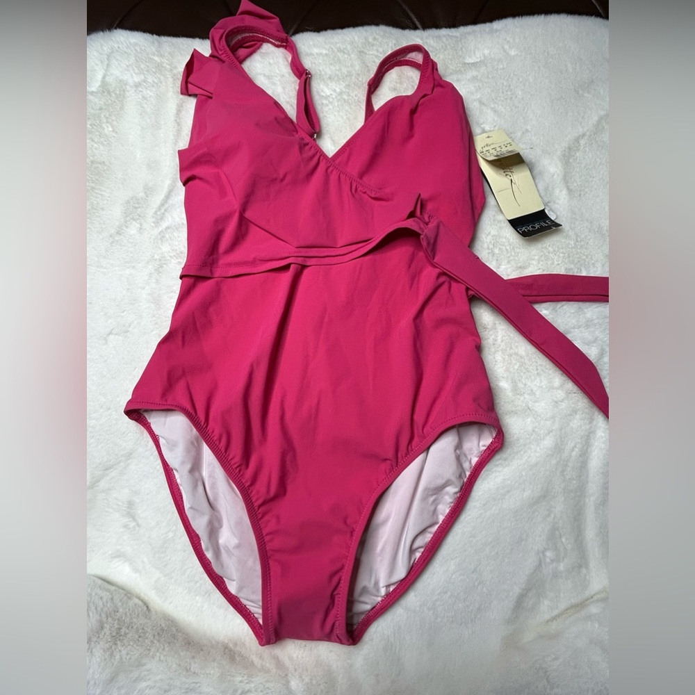 Profile by Gottex Rose Tutti Frutti 1 PC Surplice Style Swimsuit SIZE 10 NWT - Picture 1 of 3